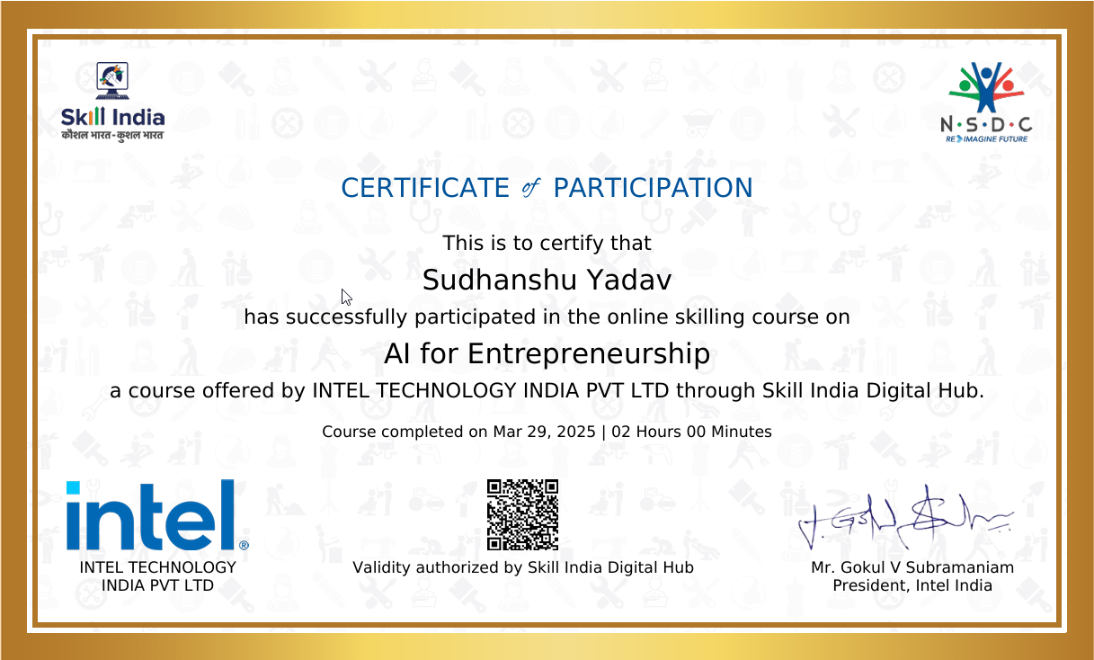 AI for Entrepreneurship certificate