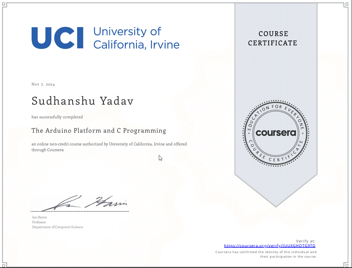 The Arduino Plateform certificate