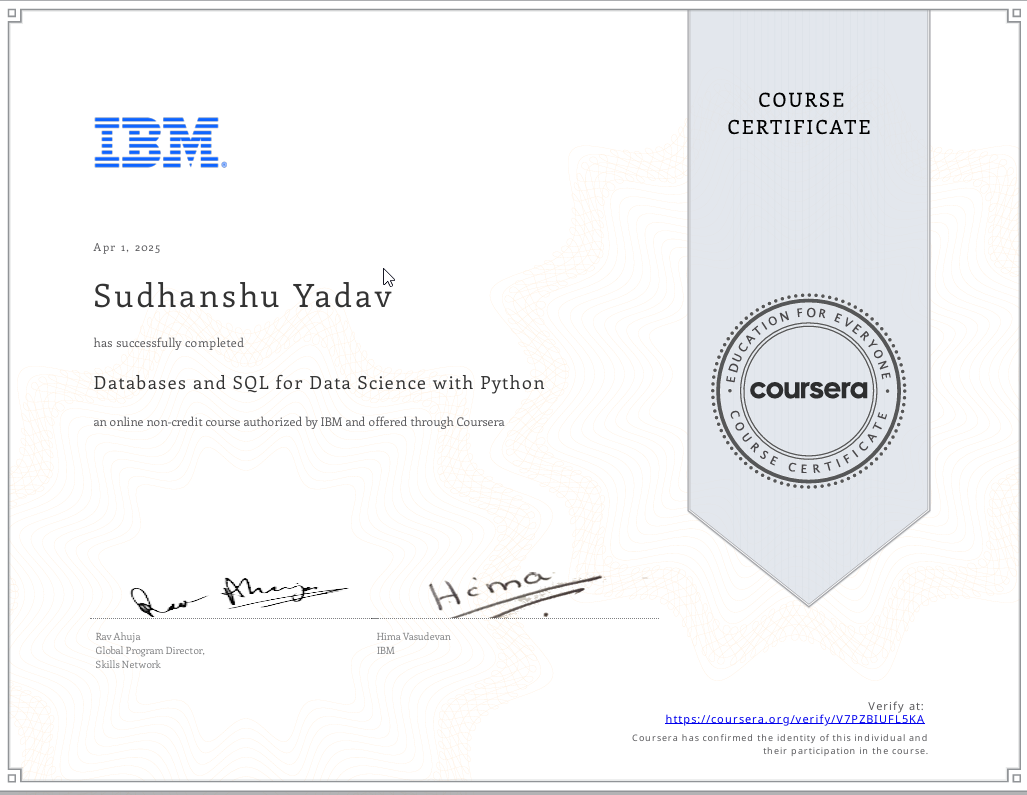 Database & SQL Python certificate